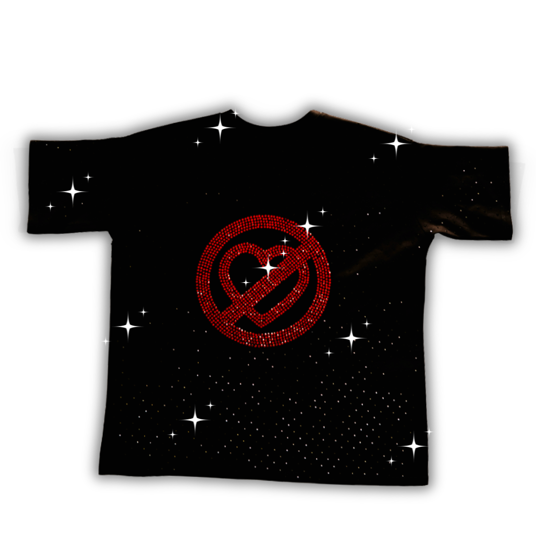 HILLS BLACK- T SHIRT CON DIAMANTES Y CORAZON BRILLANTE