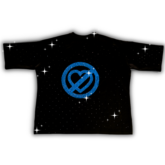 HILLS BLACK- T SHIRT CON DIAMANTES Y CORAZON BRILLANTE